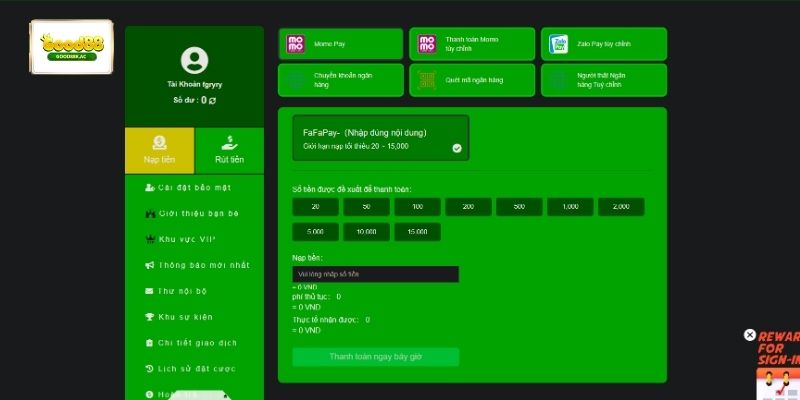 Hãy làm đúng theo các bước nạp tiền Good88 mà hệ thống hiển thị